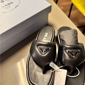 Prada Black Leather Platform Sandals